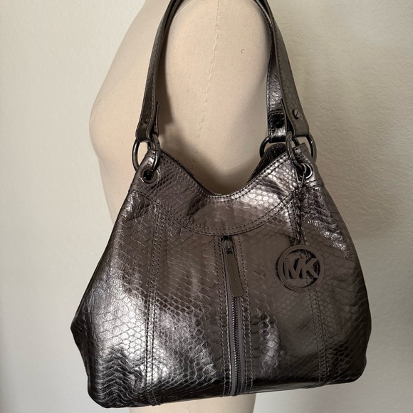Michael Kors Handbags - Michael Kors Shoulder Bag~Leather Mosley Silver Embossed Python